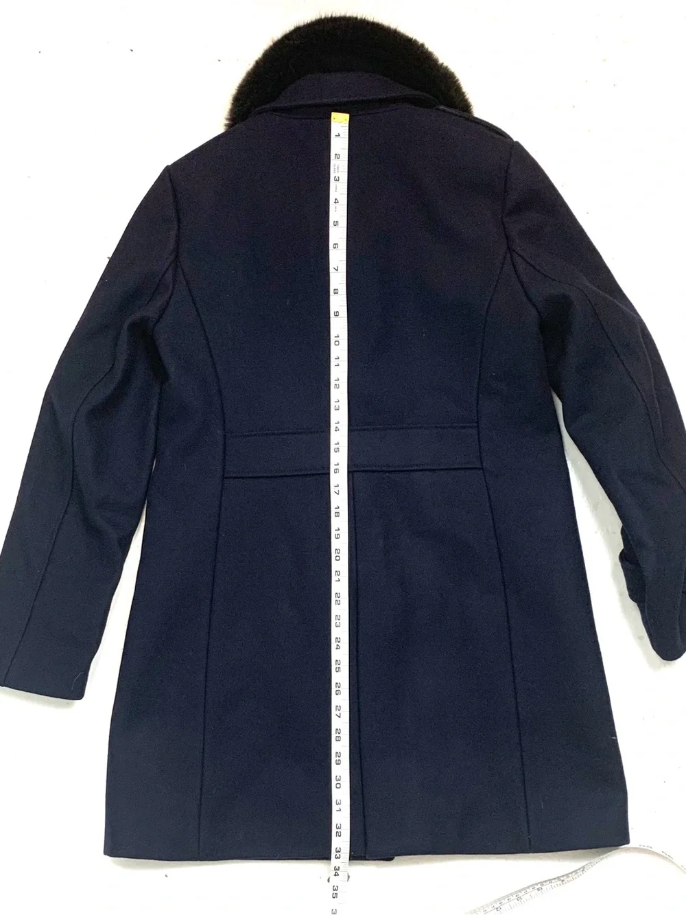 J Crew Women 8 Melton Wool Coat Faux Fur Collar Gold Crest Buttons Navy Overcoat
